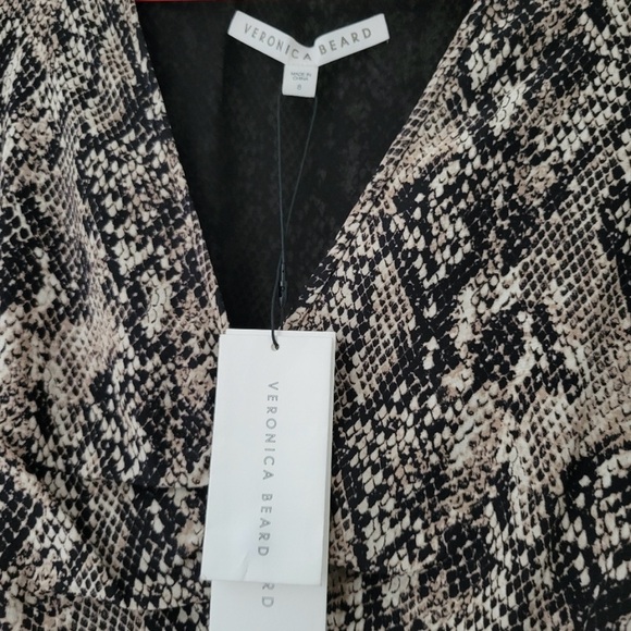 Veronica Beard Reid Short Sleeve Silk Python Fit & Flare Ruffle Hem Dress - Picture 7 of 8